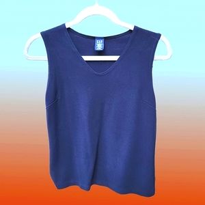 GAP Vintage Navy Blue Preppy Minimalist Sleeveless V Neck Top Size S